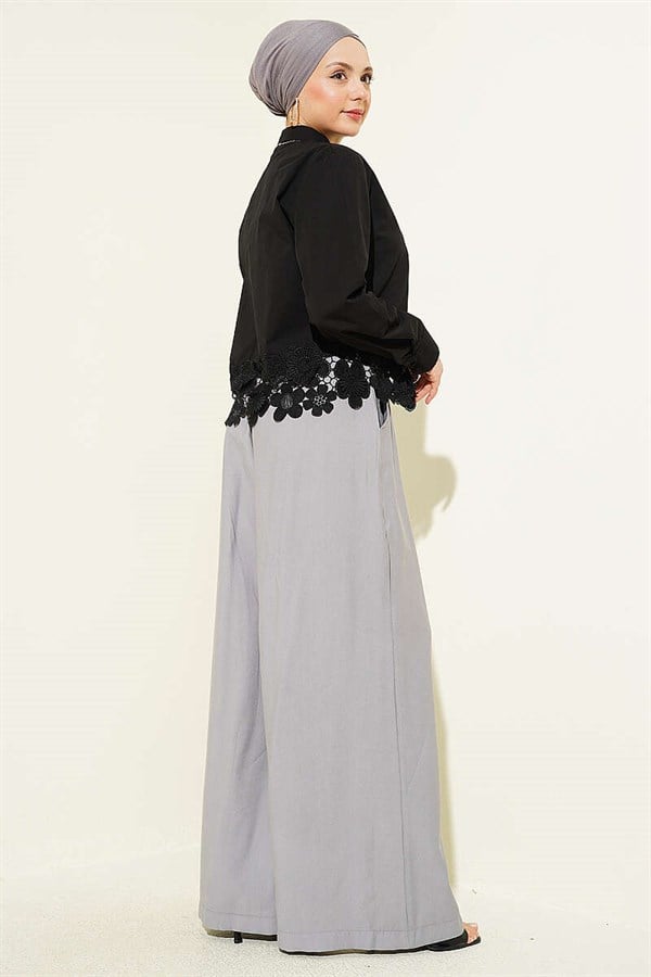 Short Shirt with Lace Hem, Black