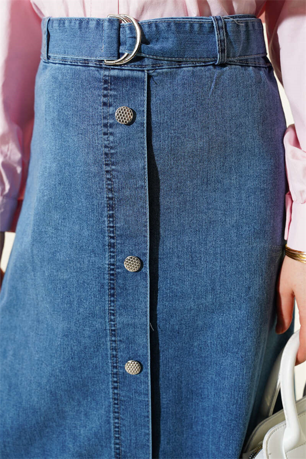 Denim Skirt with Lace Hem