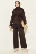 Loysa 2 Piece Set with Lace Hem, Coffee