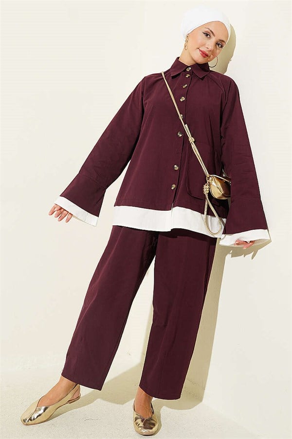 2 Piece Set with Trimmed Hem, Burgundy