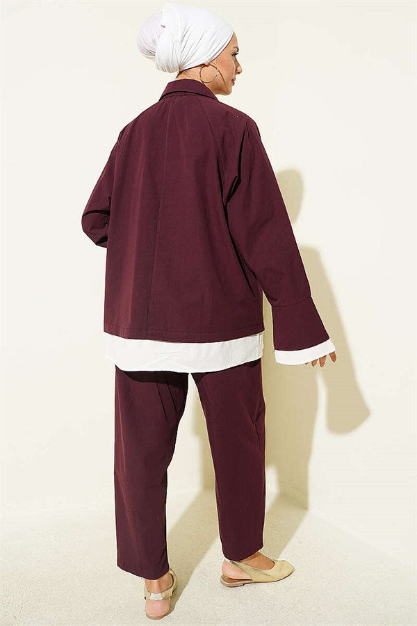 2 Piece Set with Trimmed Hem, Burgundy