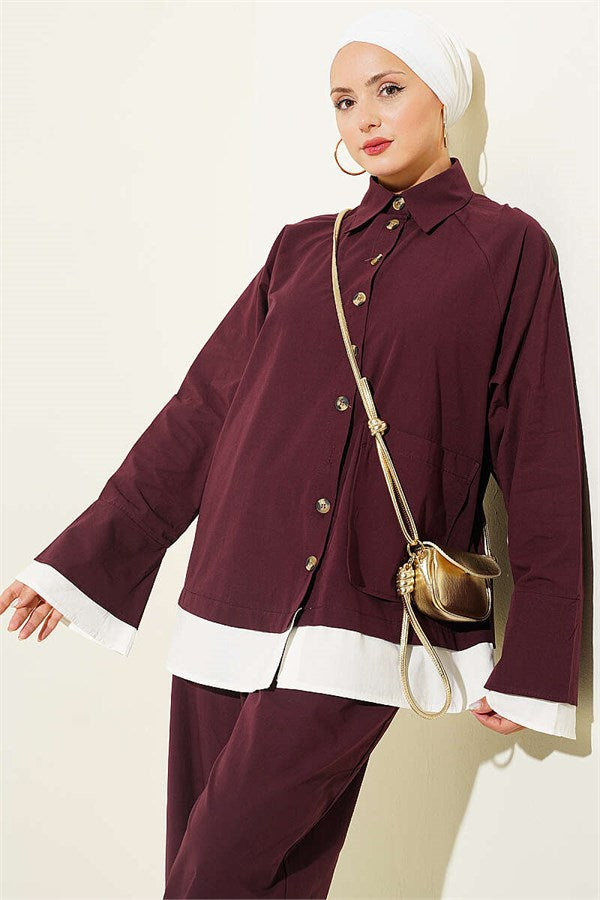 2 Piece Set with Trimmed Hem, Burgundy