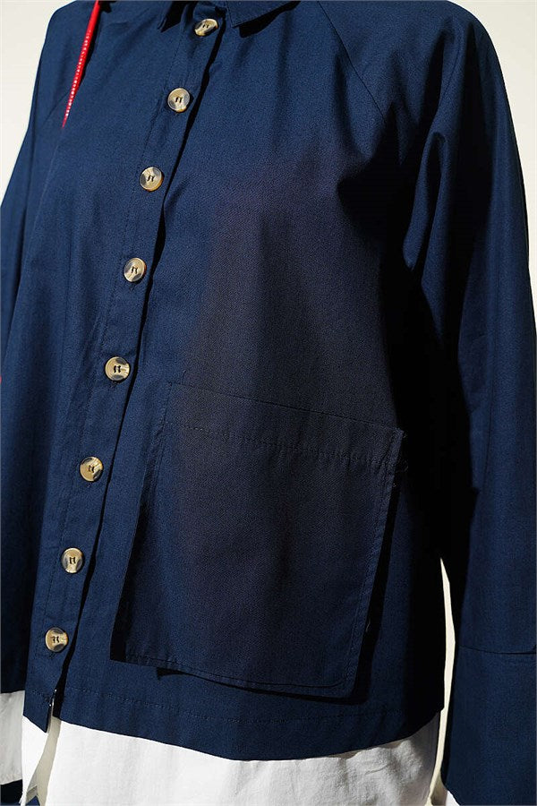 Navy Blue Two-Piece Set with Trimmed Hem