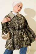 Leopard Trench Coat with Hidden Elastic Hem, Almond Green
