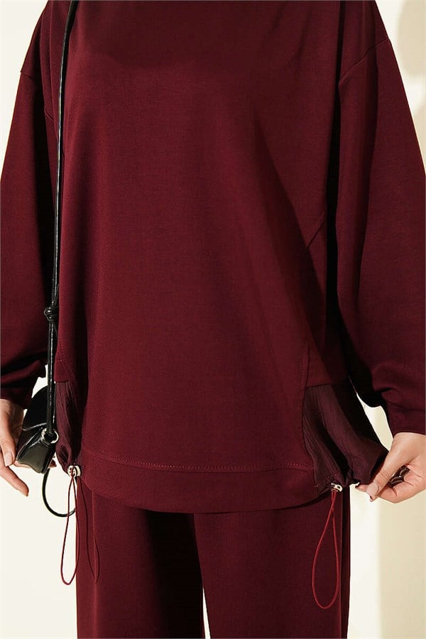 2 Piece Set with Elasticated Hem, Burgundy