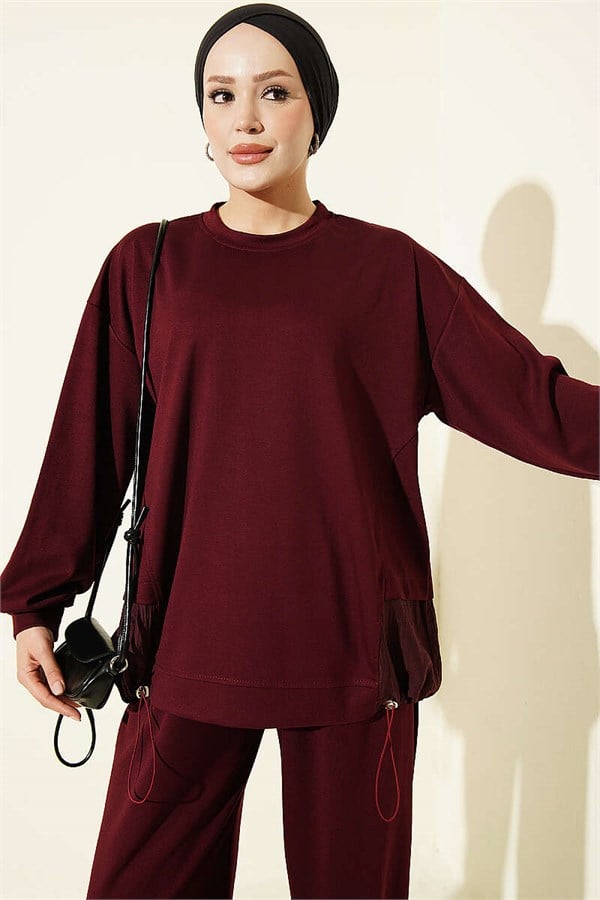 2 Piece Set with Elasticated Hem, Burgundy