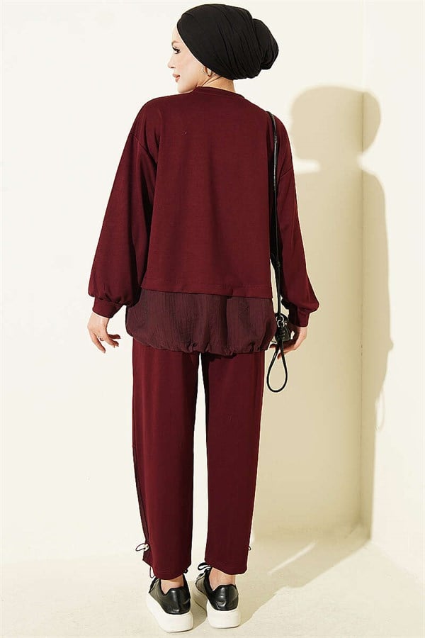 2 Piece Set with Elasticated Hem, Burgundy