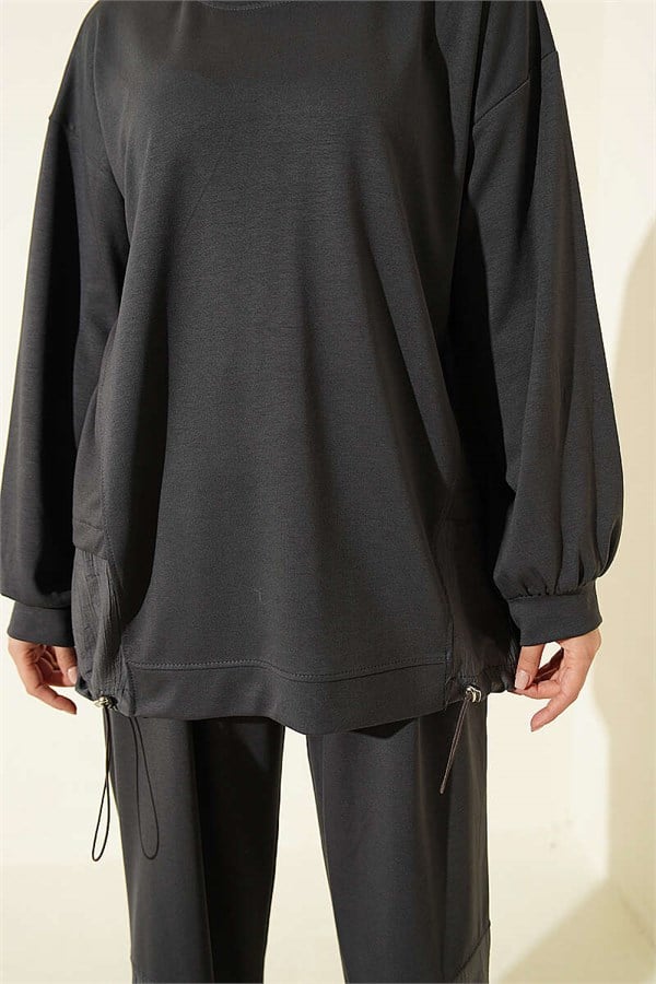 2 Piece Set with Elastic Hem, Smoke Grey