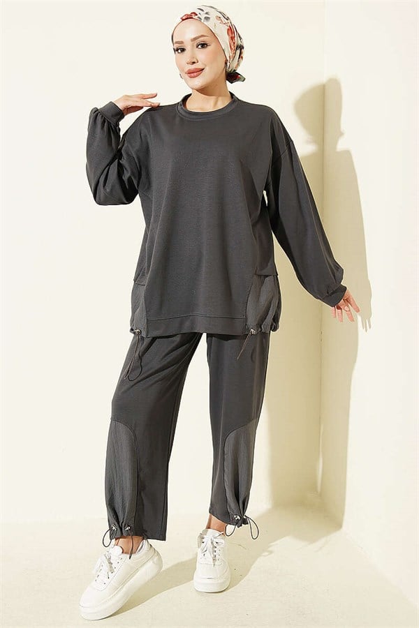 2 Piece Set with Elastic Hem, Smoke Grey