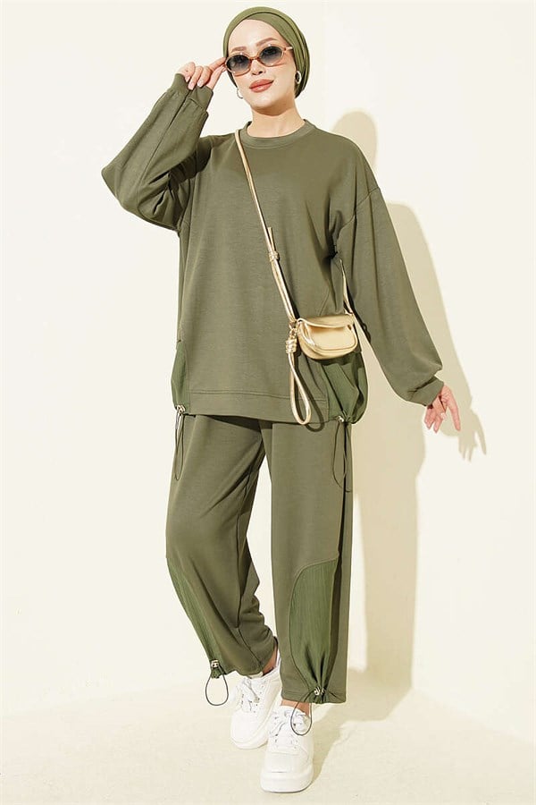 2 Piece Set with Elastic Hem, Khaki