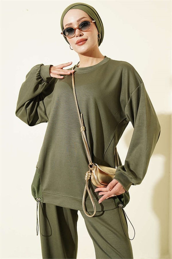 2 Piece Set with Elastic Hem, Khaki
