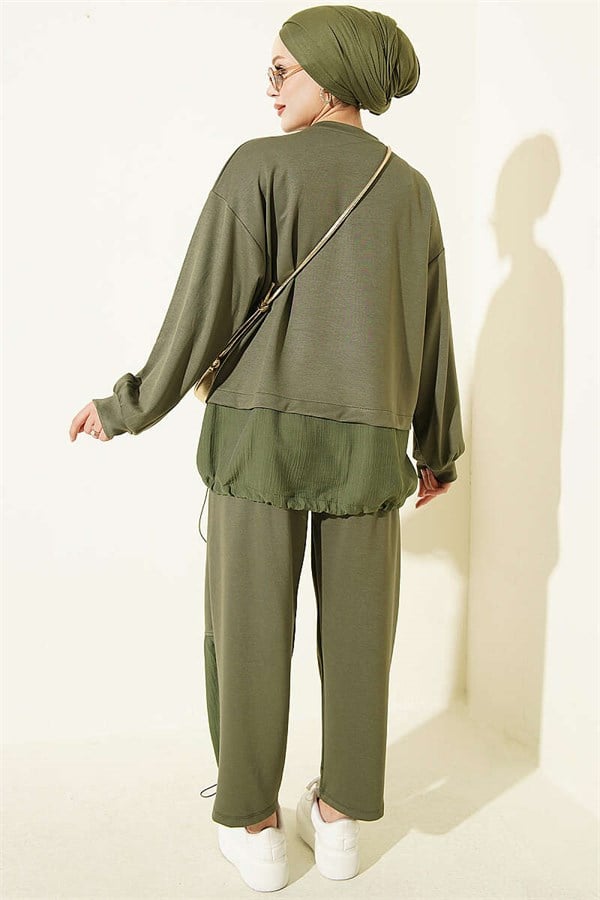 2 Piece Set with Elastic Hem, Khaki