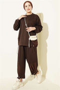 2 Piece Set with Elastic Hem in Coffee Brown