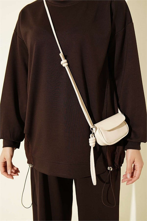 2 Piece Set with Elastic Hem in Coffee Brown
