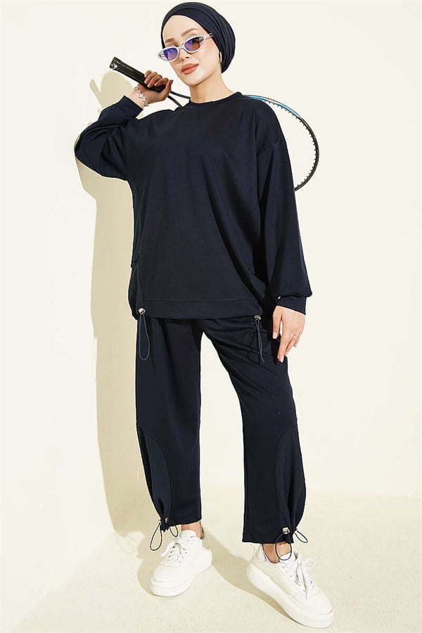Navy Blue 2 Piece Set with Elasticated Hem