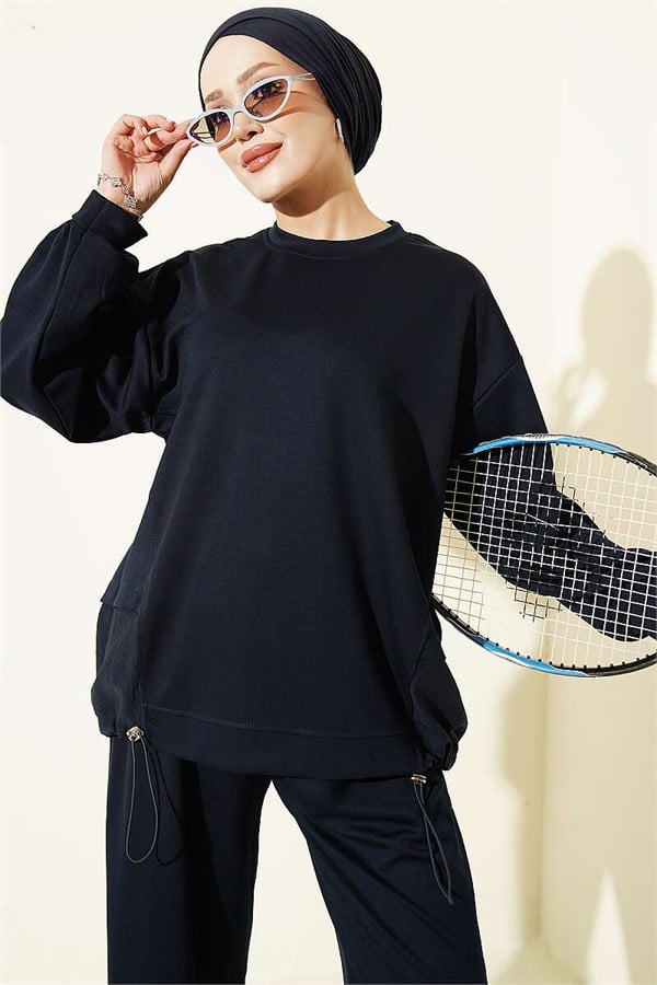 Navy Blue 2 Piece Set with Elasticated Hem