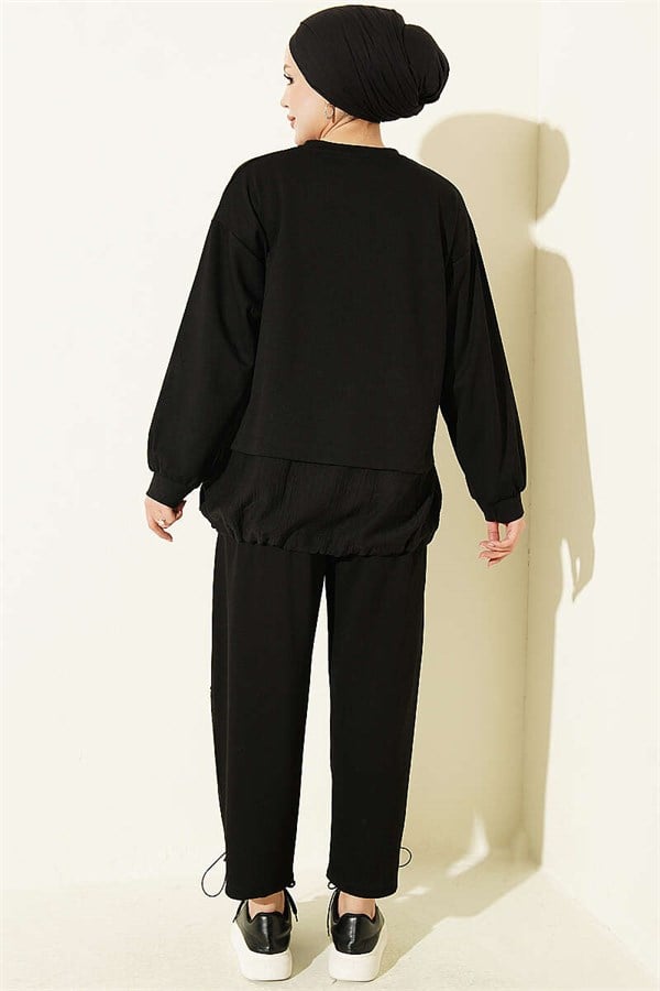 2 Piece Set with Elastic Hem, Black