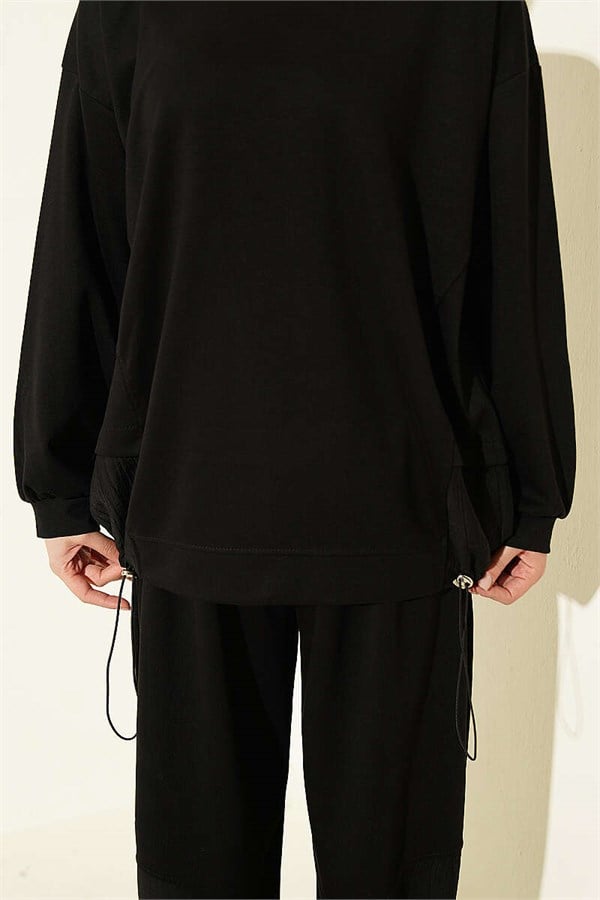 2 Piece Set with Elastic Hem, Black