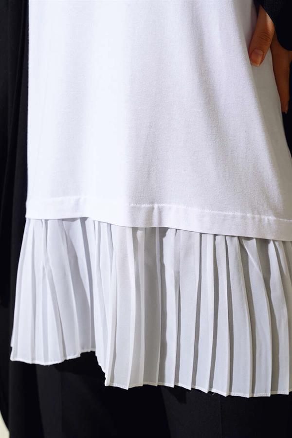 White Sleeveless Undershirt with Pleated Hem