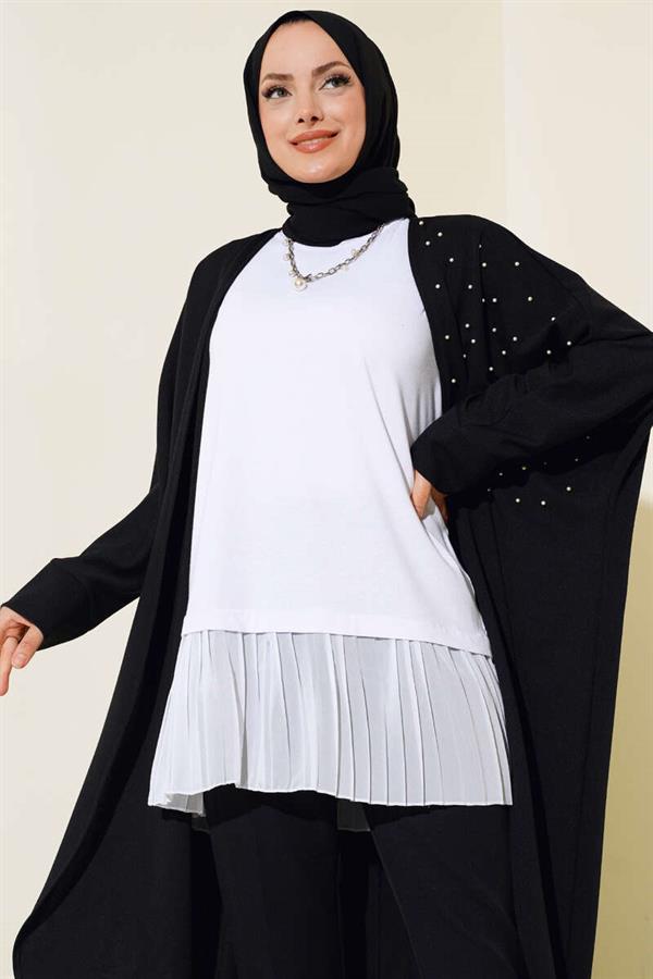 White Sleeveless Undershirt with Pleated Hem