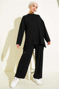Loysha 2 Piece Set with Tunneled Hem, Black