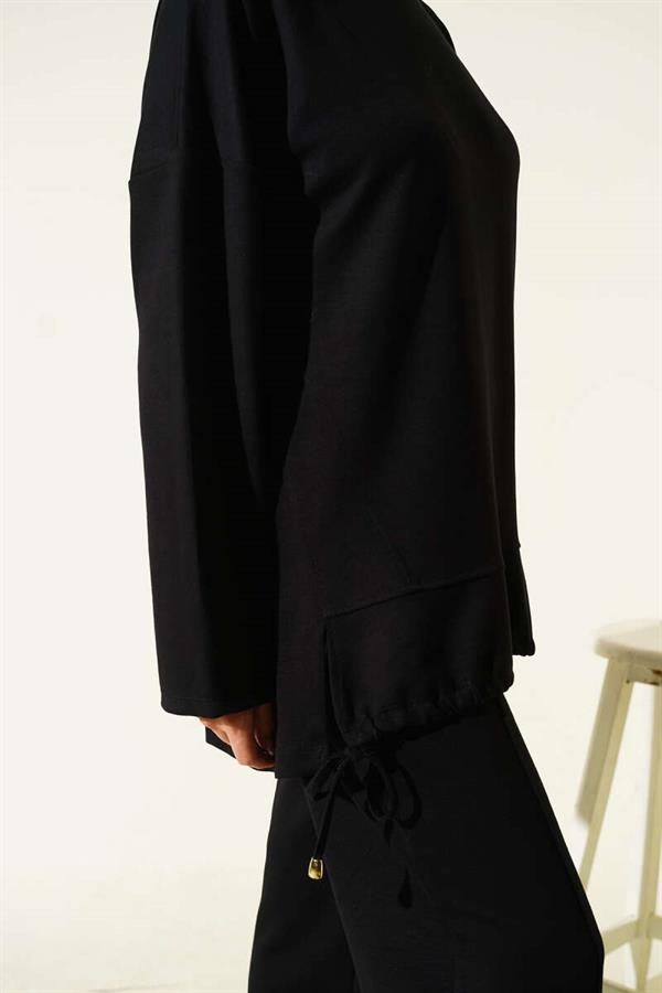 Loysha 2 Piece Set with Tunneled Hem, Black