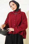Loose-fitting shirt with tunnel hem, burgundy.