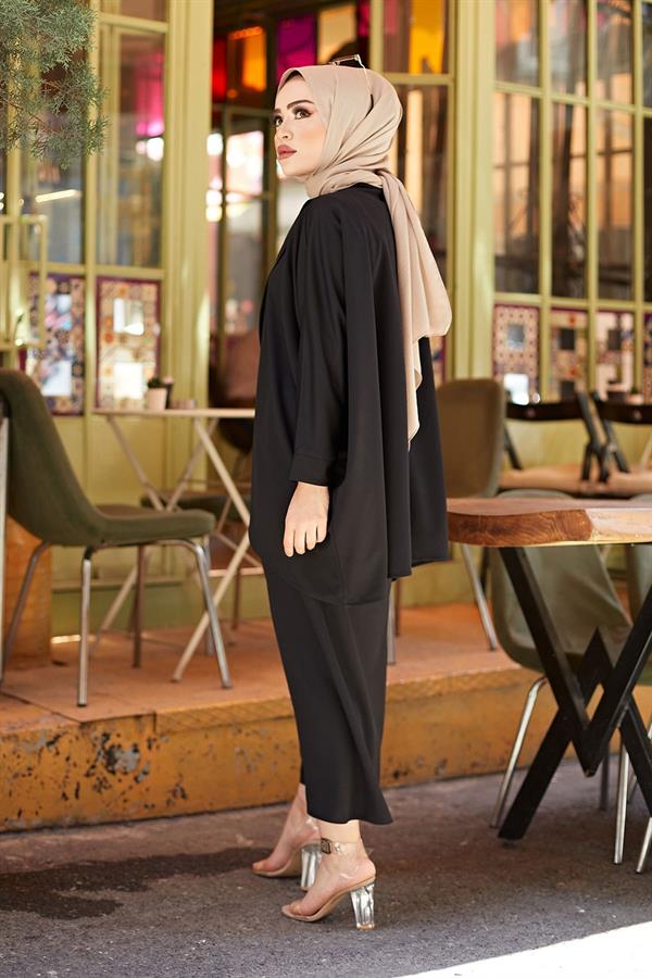 Skirt and Tunic Double Hijab 2 Piece Set 5461-2 Black
