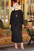 Skirt and Tunic Double Hijab 2 Piece Set 5461-2 Black