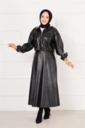 Leather Skirted Suit Black