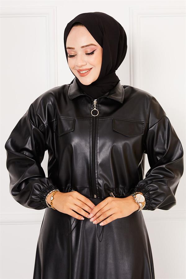 Leather Skirted Suit Black