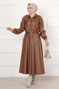 Skirted Leather 2 Piece Set Tan