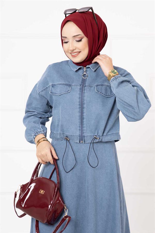 Skirted Denim 2 Piece Set Light Blue