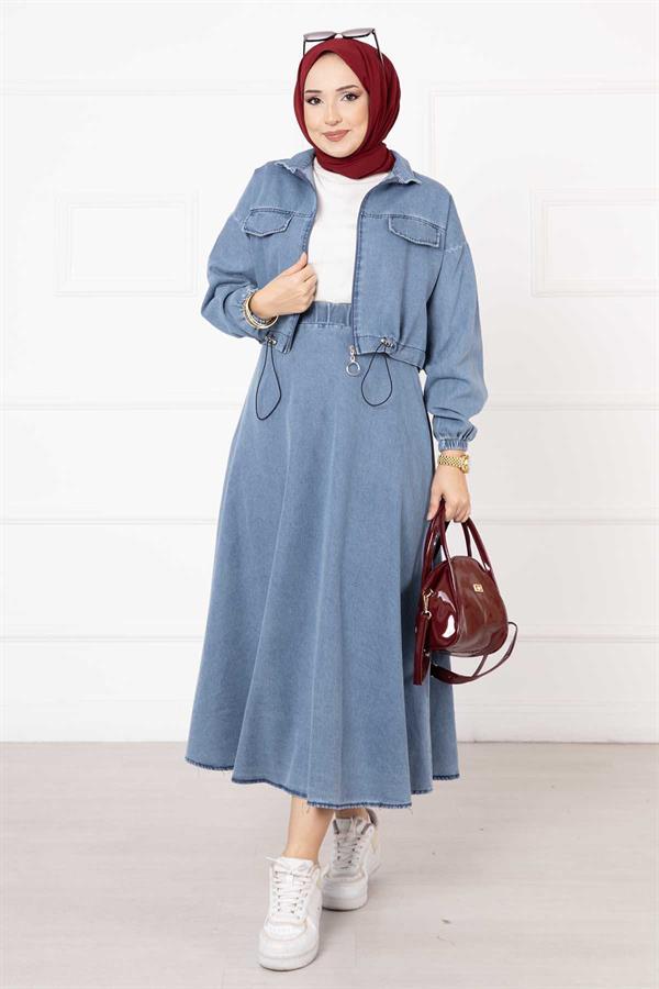 Skirted Denim 2 Piece Set Light Blue
