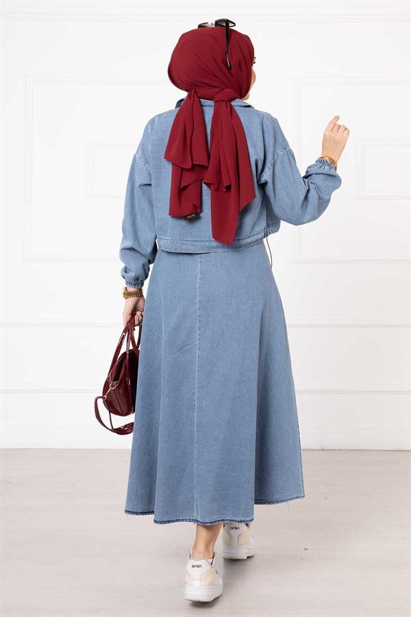 Skirted Denim 2 Piece Set Light Blue