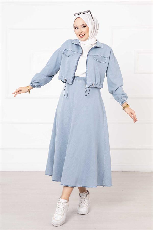 Skirted Denim 2 Piece Set Snow Wash