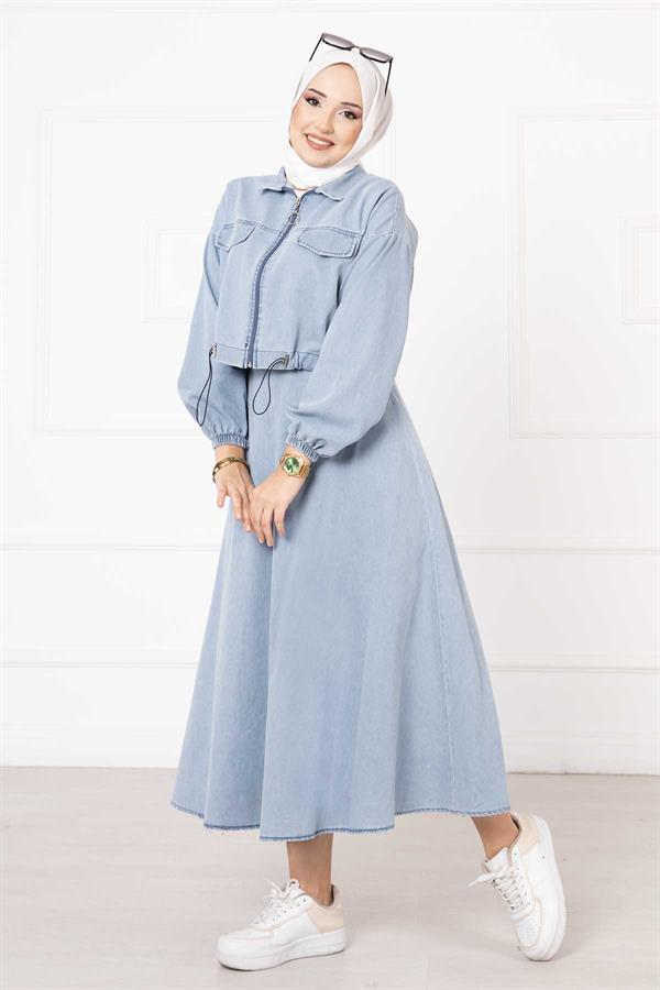Skirted Denim 2 Piece Set Snow Wash