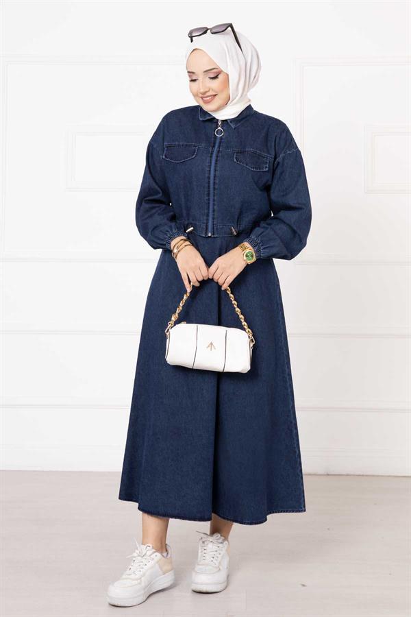 Skirted Denim 2 Piece Set Navy Blue
