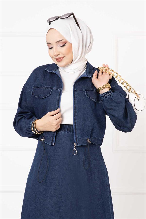 Skirted Denim 2 Piece Set Navy Blue