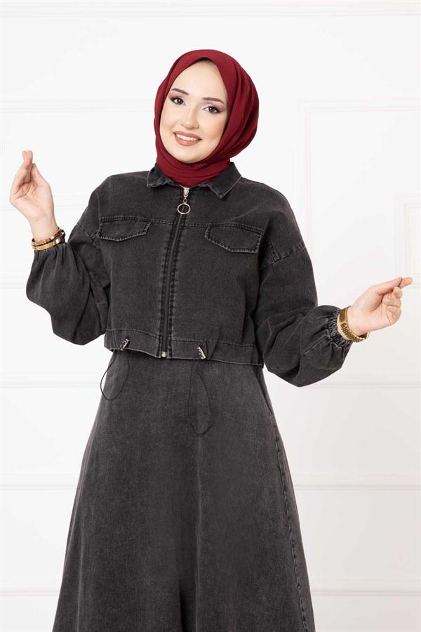 Skirted Denim 2 Piece Set Black
