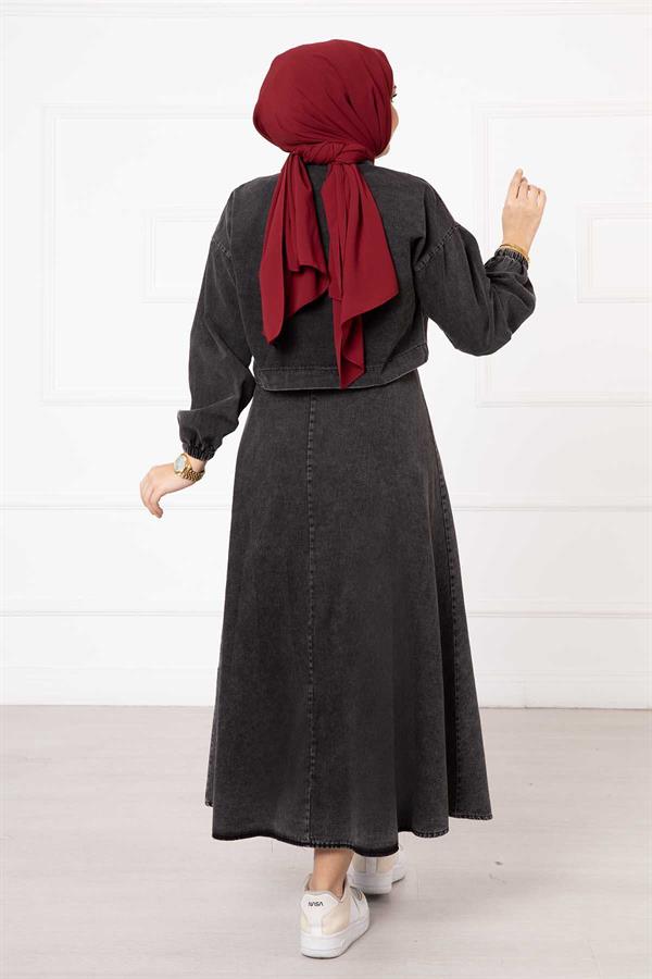 Skirted Denim 2 Piece Set Black