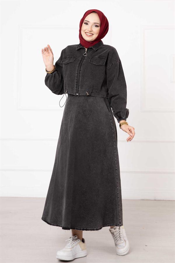 Skirted Denim 2 Piece Set Black