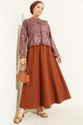 Ethnic Pattern Jacket and Skirt 2 Piece Set, Coffee