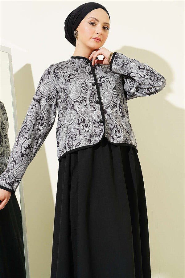 Ethnic Pattern Jacket and Skirt 2 Piece Set, Black