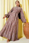 Ethnic Pattern Detailed Belted Dress Brown