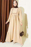 Beige Knitted Dress with Ethnic Pattern Embroidery