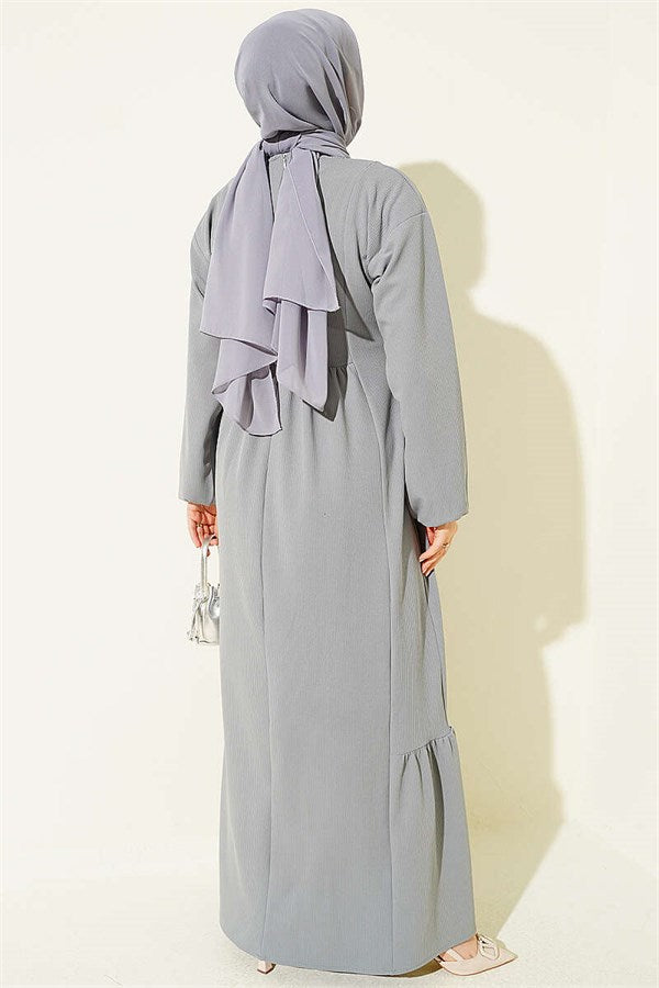 Ethnic Pattern Embroidered Knitted Dress Grey
