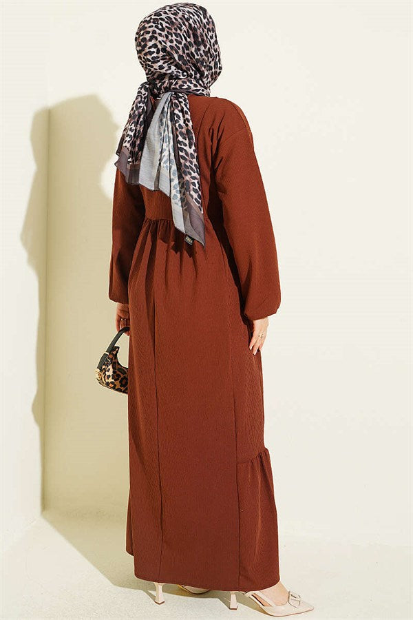 Ethnic Pattern Embroidered Knitted Dress, Coffee