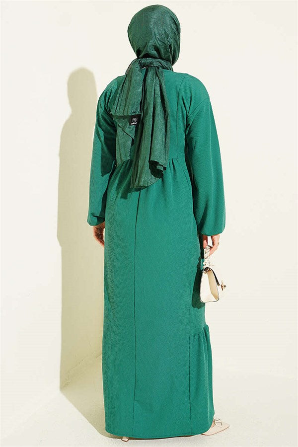 Ethnic Pattern Embroidered Knitted Dress Green