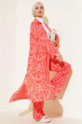 Ethnic Pattern Long Tunic 2 Piece Set Coral